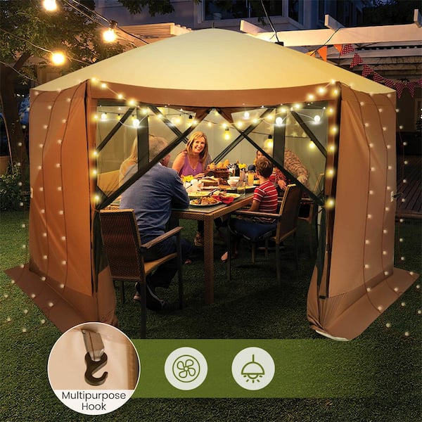 ★B-T★ Costway 11.5 ft. x 11.5 ft. Brown Pop-up Gazebo Tent with