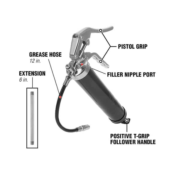 Heavy-Duty Pistol Grip Grease Gun with 12 in. Flex Extension