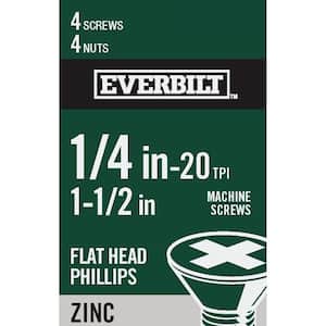 1/4 in.-20 x 1-1/2 in. Phillips Flat Head Zinc Plated Machine Screw (4-Pack)