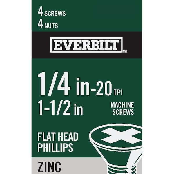 Everbilt 1/4 in.-20 x 1-1/2 in. Phillips Flat Head Zinc Plated Machine Screw (4-Pack)