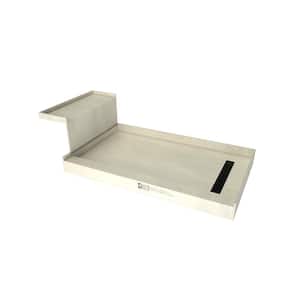 Base'N Bench 60 in. L x 32 in. W Alcove Shower Pan Base and Bench with Right Drain and Matte Black Drain Grate