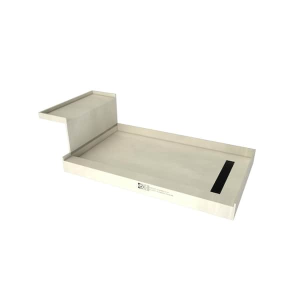 Tile Redi Base'N Bench 60 in. L x 36 in. W Alcove Shower Pan Base and Bench with Right Drain and Matte Black Drain Grate