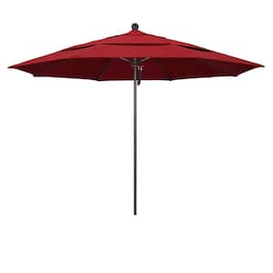 11 ft. Bronze Aluminum Commercial Market Patio Umbrella with Fiberglass Ribs and Pulley Lift in Red Olefin