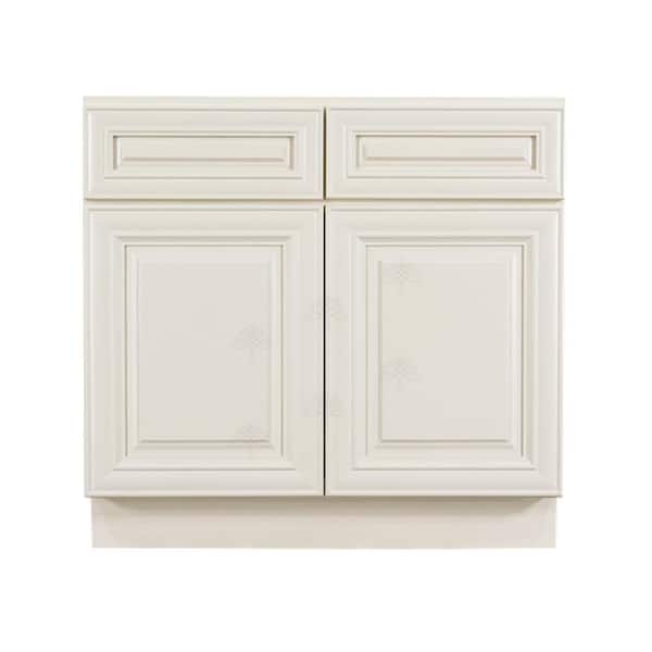 LIFEART CABINETRY Princeton Assembled 36 in. x 34.5 in. x 24 in. Base Cabinet with 2-Door and 2-Drawer in Off-White