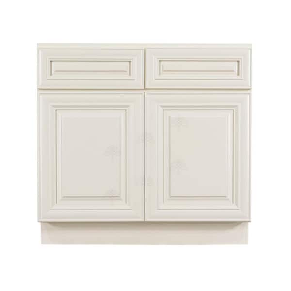 Princeton Assembled 39 in. x 34.5 in. x 24 in. Base Cabinet with 2-Door and 2-Drawer in Off-White