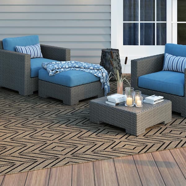 Recife Cabana Tile Driftwood-Black 6 ft. x 9 ft. Indoor/Outdoor Area Rug