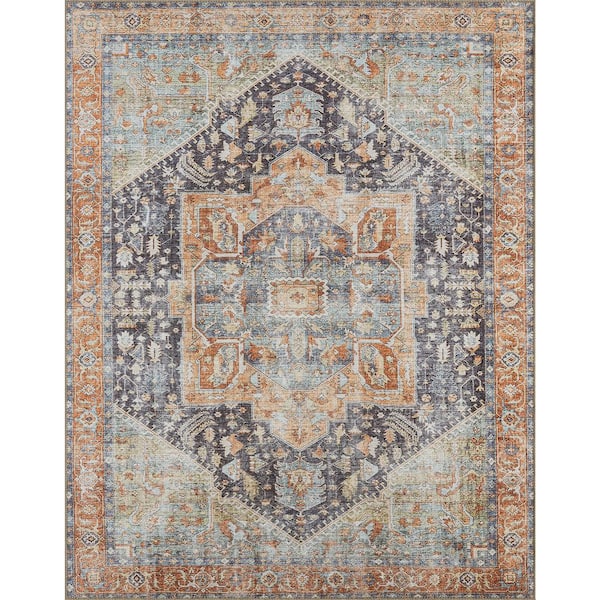 Tayse Rugs Parker Oriental Navy 5 ft. x 7 ft. Machine Washable Indoor Area Rug