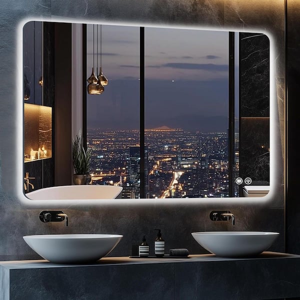 36 in. W x 48 in. H Rectangular Frameless Anti-Fog Adjustable Backlit LED Bathroom Wall Mirror, RoHS and CRU Certified