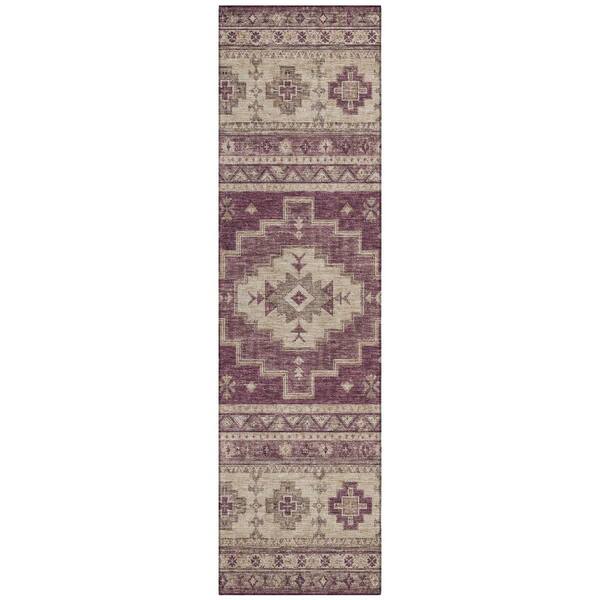 Chantille Machine Washable Indoor/Outdoor Abstract ACN3125 Plum 2 ft. x 7 ft. Runner Rug