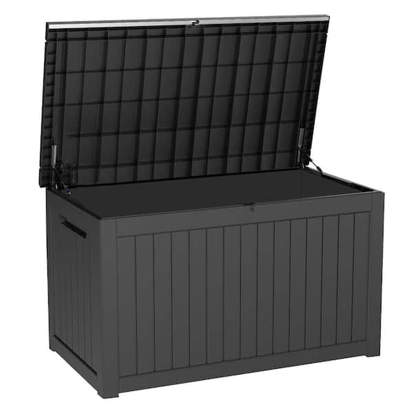 Unbranded 230 Gal. Outdoor Waterproof Lockable Black Resin Deck Box Large Storgae Box for Patio Furniture