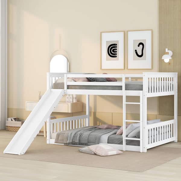 Sawyer White Full Over Full Size Bunk Bed with Slide, Ladder, Pine