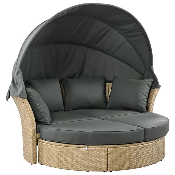 Wicker Rattan Outdoor Patio Day Bed with Cushions