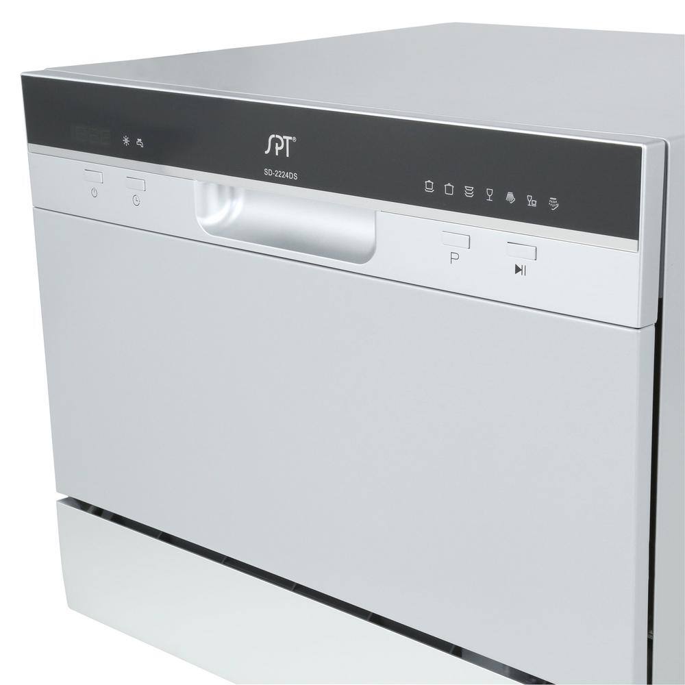 Silver Compact Countertop Dishwasher with Front Control Panel