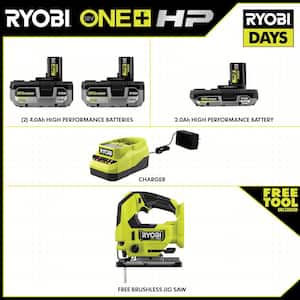 ONE+ HP 18V Brushless Cordless Jig Saw Kit with (2) 4.0 Ah Batteries, 2.0 Ah Battery, and Charger