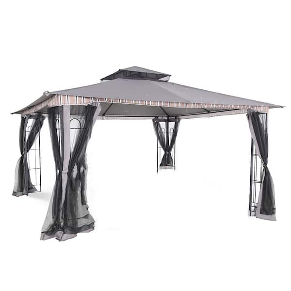 13 ft. x 11 ft. Gray Outdoor Steel Patio Gazebo, for Backyard, Garden, Lawn, Parties