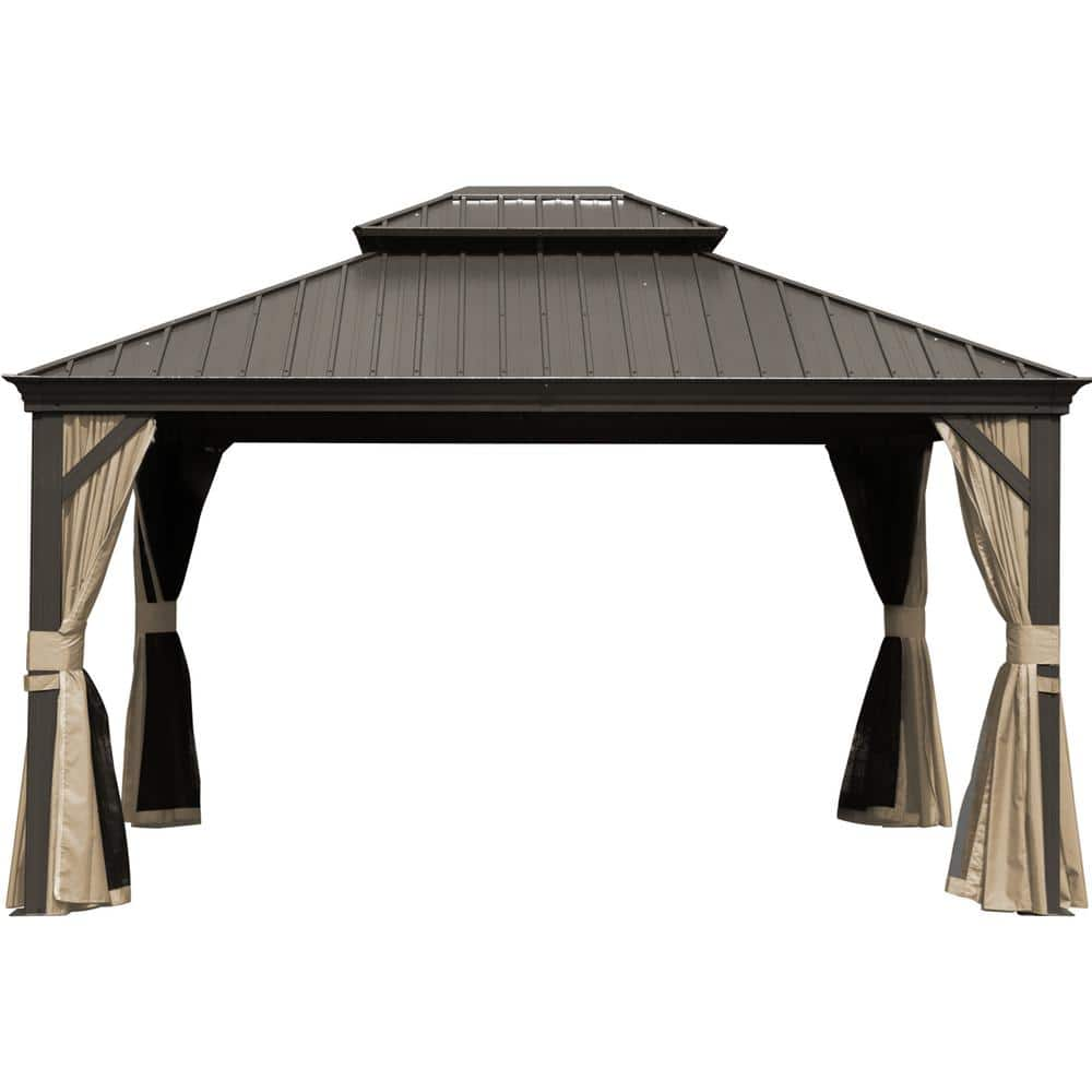 ToolCat 10 ft. x 12 ft. Brown Outdoor Aluminum Gazebo with Galvanized ...