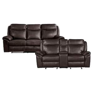 Creeley 88.5 in W Pillow Top Arm Faux Leather Rectangle 2-Piece Manual Reclining Sofa Set in. Dark Brown