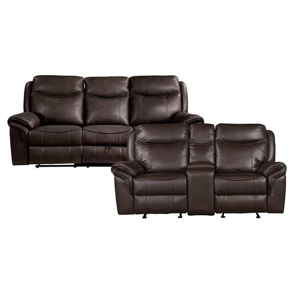 Homelegance Creeley 88.5 in W Pillow Top Arm Faux Leather Rectangle 2-Piece Manual Reclining Sofa Set in. Dark Brown