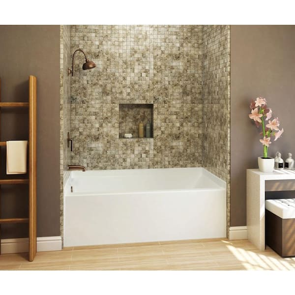 Aquatic Capistrano 60 in. Gelcoat Right Drain Rectangular Alcove Soaking Bathtub in White