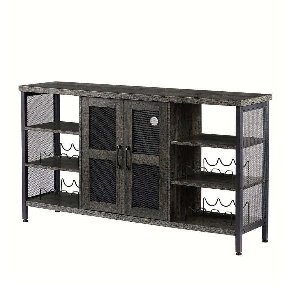 Seafuloy Black Wood Bar Cabinet with Wine Racks Storage Server  WF285318AAB-1 - The Home Depot