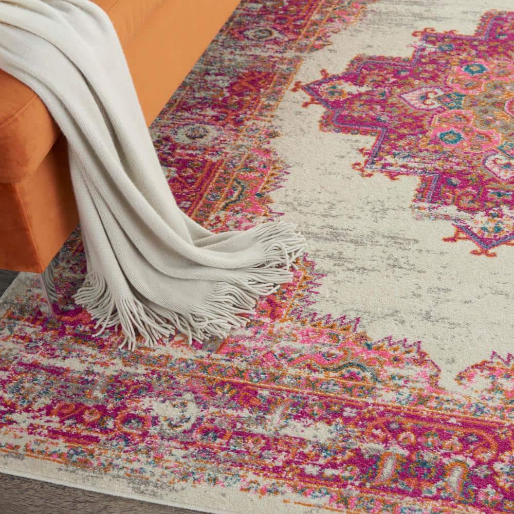 Ivory Elegance Floral Synthetic 5' x 7' Easy-Care Area Rug
