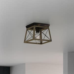 Briarwood Collection 9-1/2 in. 1-Light Antique Bronze Painted Oak Kitchen Farmhouse Ceiling Light Flush Mount