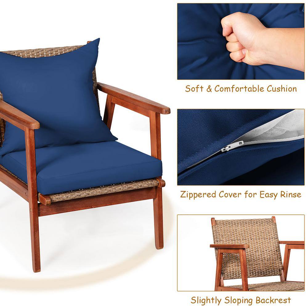 Navy Acacia Wood and Rattan 4-Piece Outdoor Patio Set