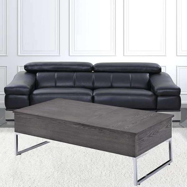 HomeRoots 47 in. Natural/Black Rectangle Wood Coffee Table with Storage