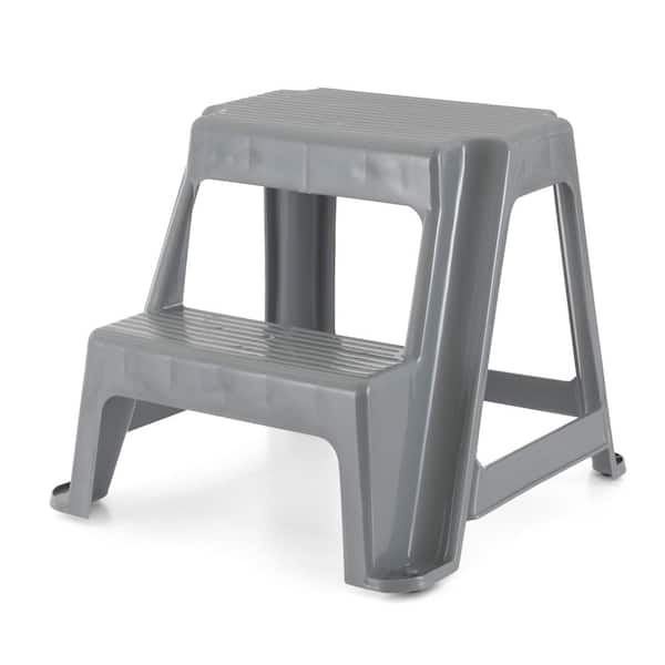 GRACIOUS LIVING 18.75 in. Sturdy Non Slip Plastic 2-Level Step Stool, Grey