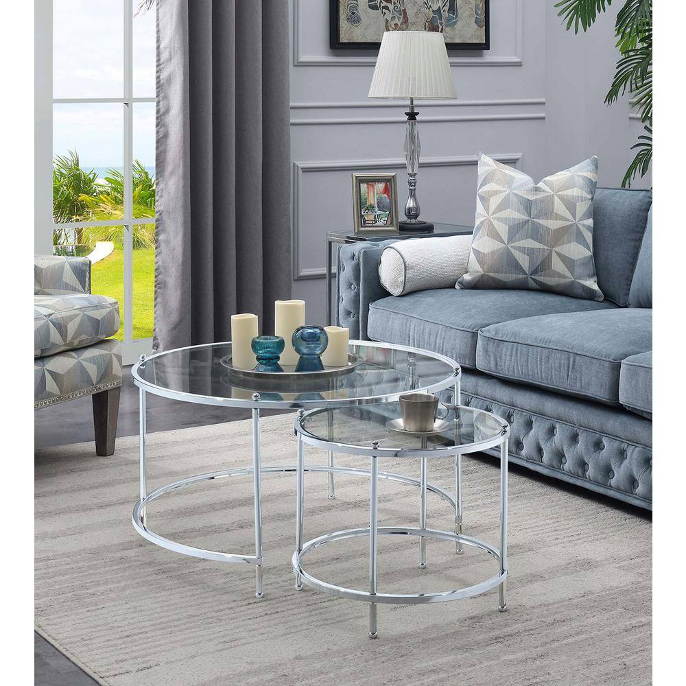 Royal Crest Round Chrome and Glass Nesting Coffee Table Set