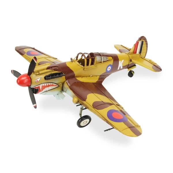 HomeRoots Metal Yellow and Brown Hand Painted 1941's P-40 Fighter Airplane Model Sculpture