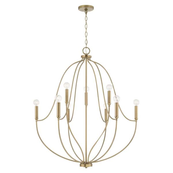 Madison 32.5 in. W x 38 in. H 9-Light Chandelier in Aged Brass