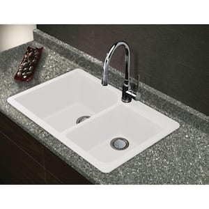 Radius Drop-in Granite 33 in. 2-Hole 1-3/4 Offset Double Bowl Kitchen Sink in White
