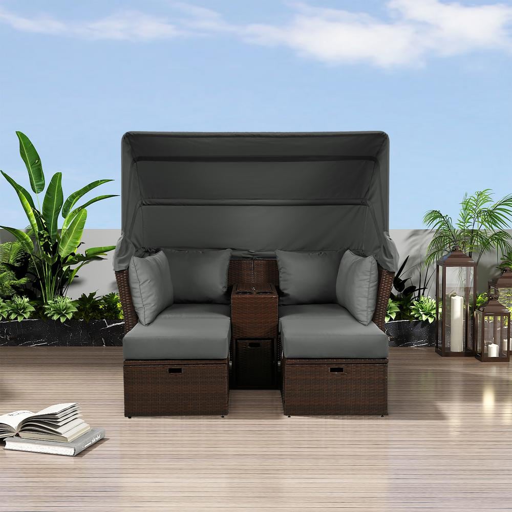 2-Seater Composite Outdoor Patio Double Day Bed Outdoor Loveseat Sofa Set w