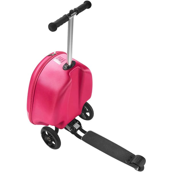 20 in. Ride-on Luggage, 20L, Kids Scooter Suitcase with Flash Wheels, Adjustable Handle, Pink, Foldable, Lightweight