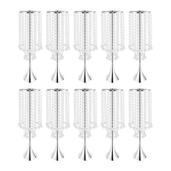 10-Pieces 21.9 in. Tall Wedding Centerpieces Flower Vases Silver Metal Decoration Flower Stand