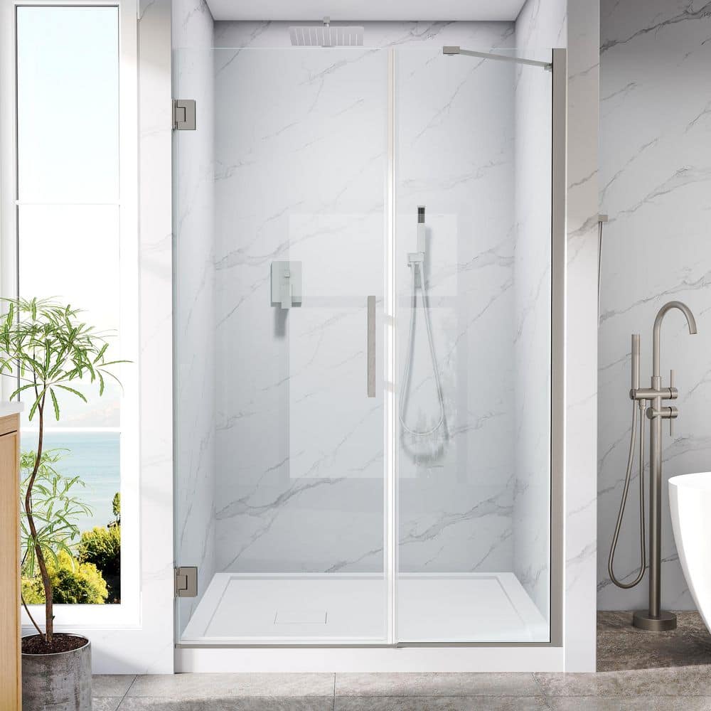 "UNIFIT 48-49 in. W x 72 in. H Hinged Frameless Shower Door in Brushed Nickel with 3/8"" SGCC Clear Tempered Glass" price history on PriceWatchPro