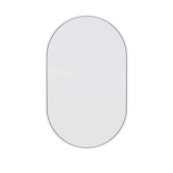 Glass Warehouse 22 in. W x 36 in. H Stainless Steel Framed Pill Shape Bathroom Vanity Mirror in White