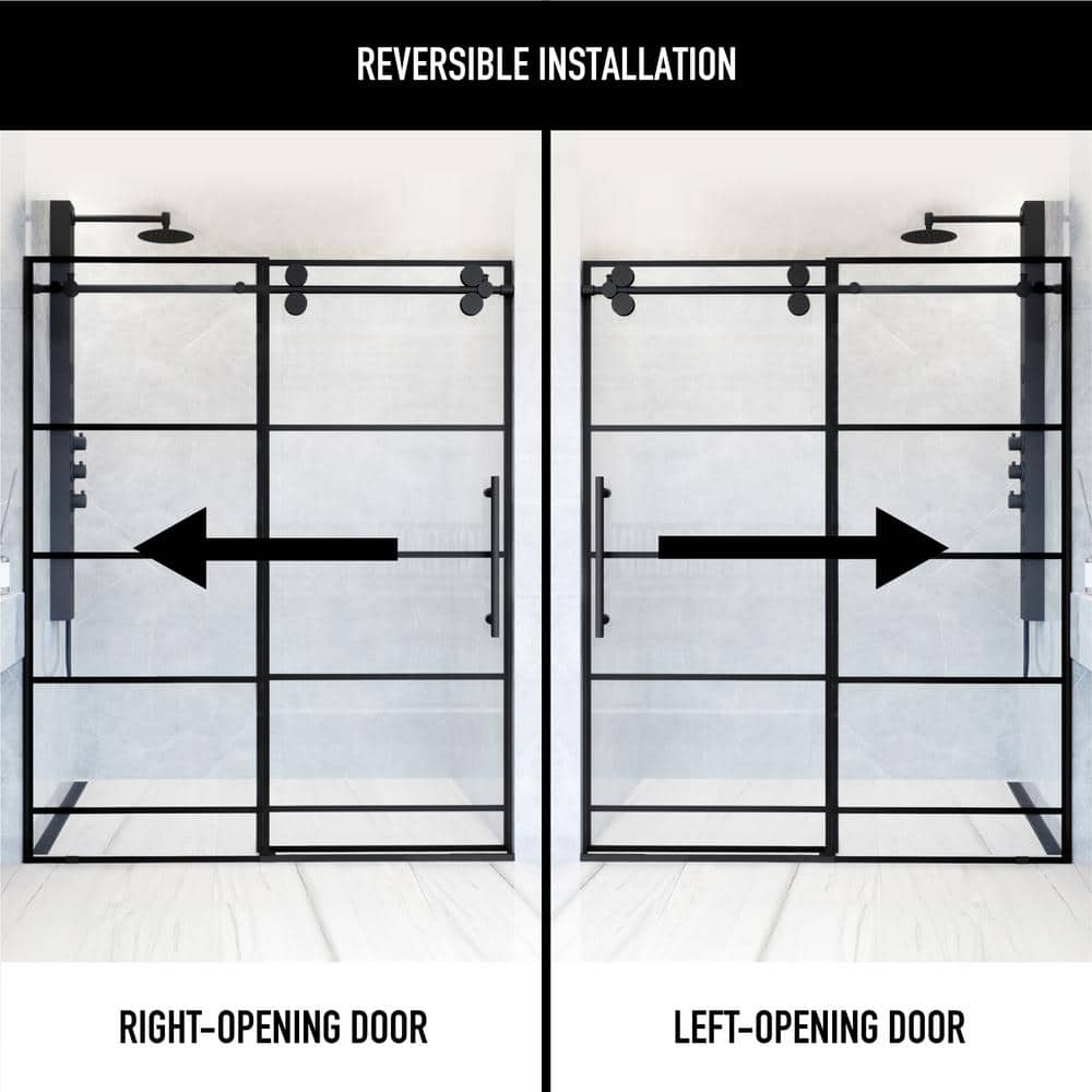 Elan 56-60" Matte Black Frameless Sliding Shower Door with Clear Glass