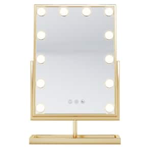 Hollywood 14 in. W x 19 in. H Framed Rectangular Touch Dimmer Bathroom Vanity Mirror in Gold