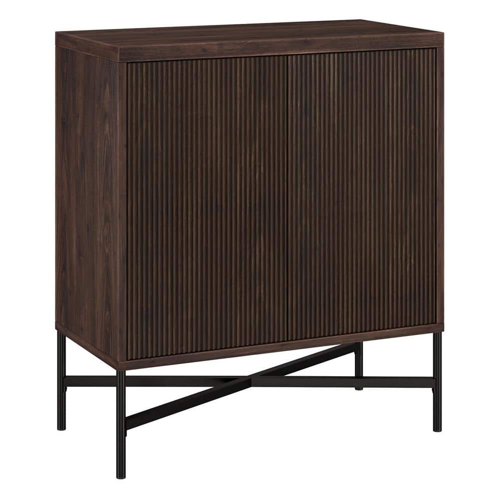 Alder Brown Modern X-Base Accent Cabinet with Adjustable Shelving