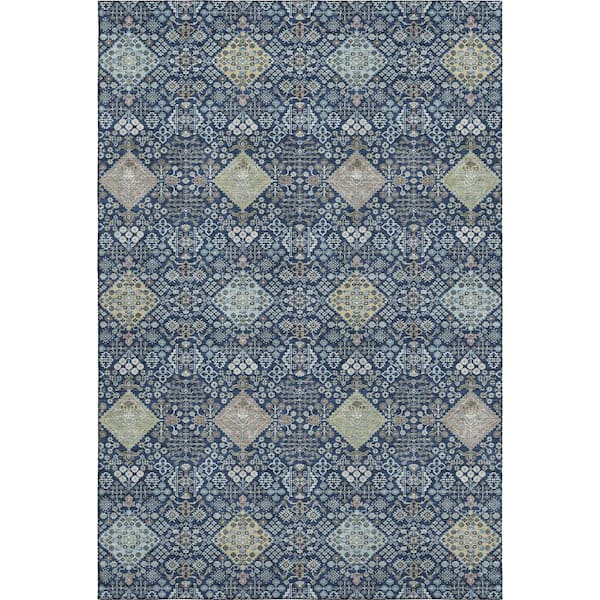 Mayfield Premium Machine Washable Abstract AMF2440 Navy 5 ft. x 7 ft. 6 in. Area Rug