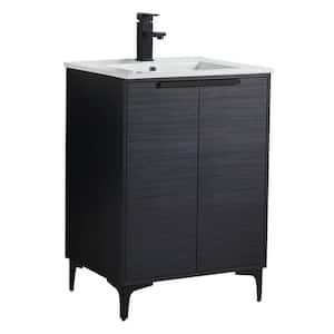 24 in. W x 18.5 in. D x 35.25 in. H Single Sink Bath Vanity in Chestnut with Black Hardware and White Ceramic Sink top