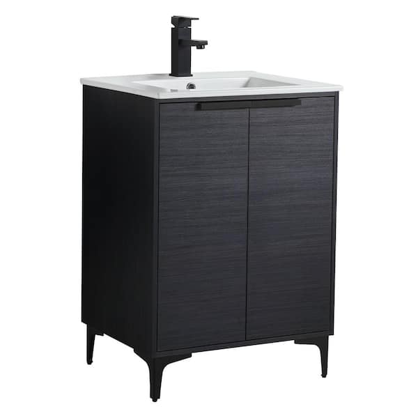 FINE FIXTURES 24 in. W x 18.5 in. D x 35.25 in. H Single Sink Bath Vanity in Chestnut with Black Hardware and White Ceramic Sink top