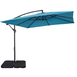 8.2 ft. Crank Lift Outdoor Offset Square Cantilever Patio Umbrella with 8-Steel Rids in Turq (Base Included)