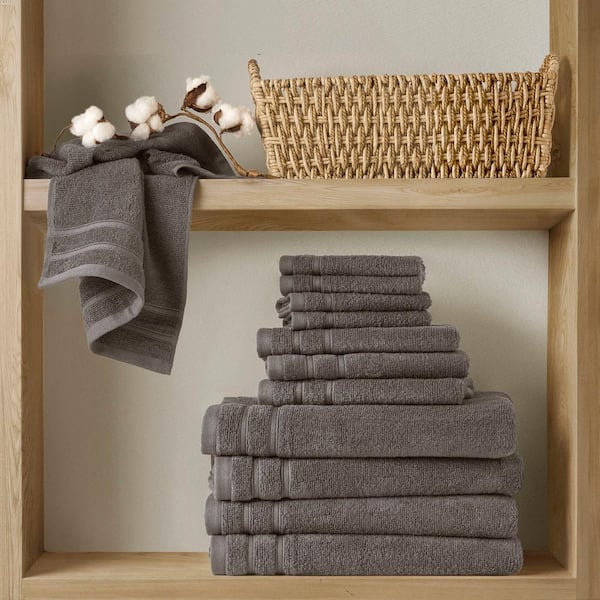 400GSM Essential Bundle 12-Piece Grey Cotton Bath Towel Set