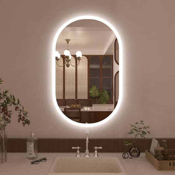 tydex Glare 24 in. W x 36 in. H Oval Frameless LED Light Anti-Fog Wall Bathroom Vanity Mirror in Polished Crystal