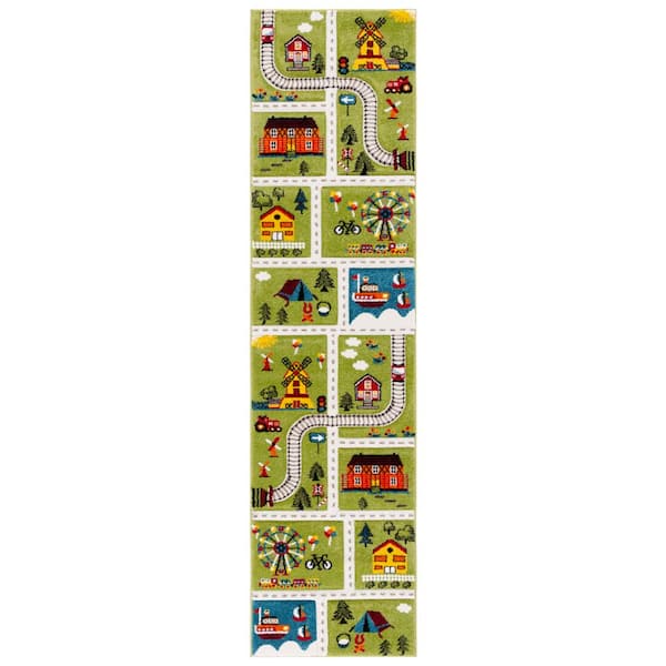 Carousel Kids 2 x 8 Green/Beige Novelty Runner Rug