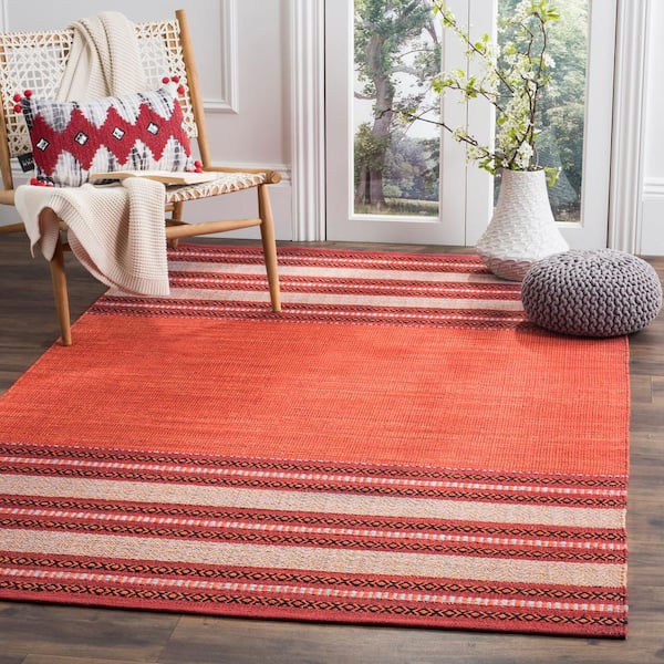 Montauk Red/Ivory Doormat 3 ft. x 5 ft. Border Striped Area Rug