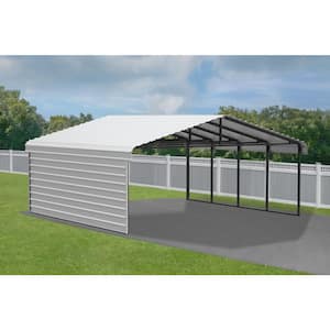 20 ft. W x 20 ft. D x 9 ft. H Eggshell Galvanized Steel Carport with 1-sided Enclosure